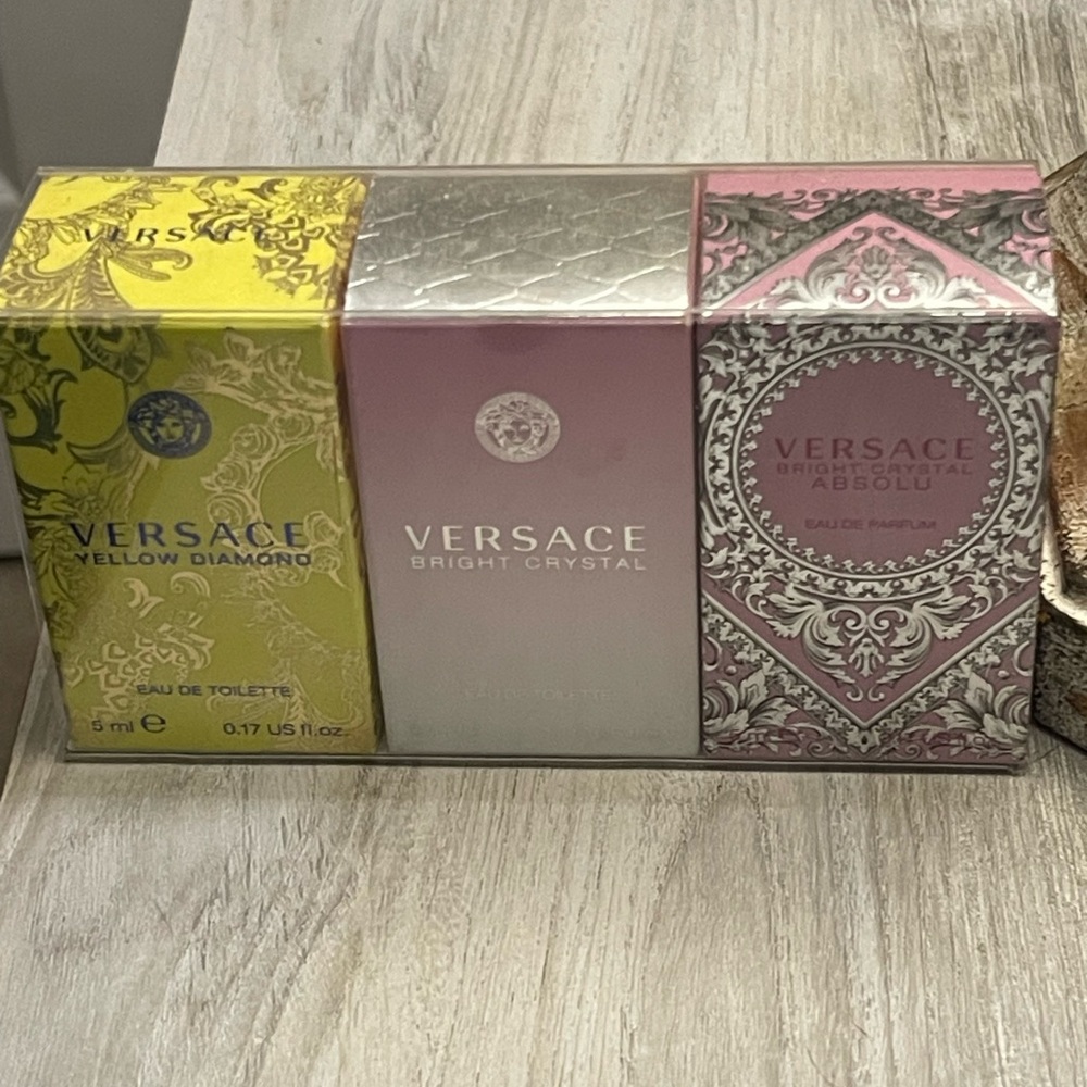 Versace Yellow, Pink, and Silver Perfume Collection